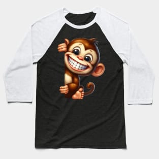 Cute Monkey Peeking Round A Corner Baseball T-Shirt